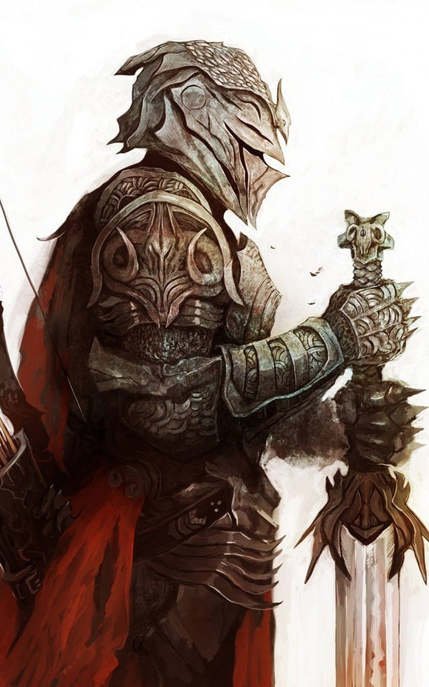 Cavaleiro com espada e armadura negra em fundo de fogo