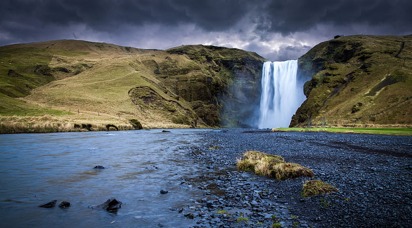 Skogafoss Waterfall - Iceland Ultra . Background . HD wallpaper