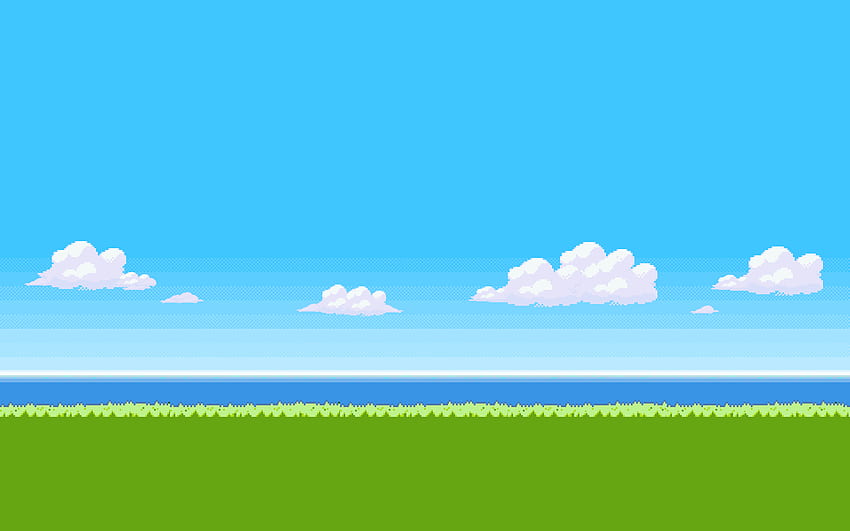 8-битов горски фон. 8 бита, Pixel Clouds HD тапет