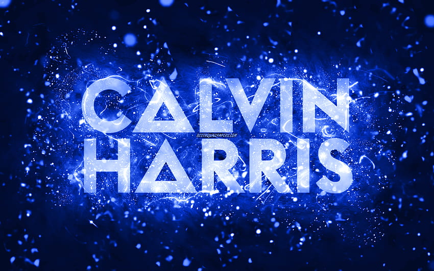 Calvin Harris dark blue logo, , scottish DJs, dark blue neon lights, creative, dark blue abstract background, Adam Richard Wiles, Calvin Harris logo, music stars, Calvin Harris HD wallpaper