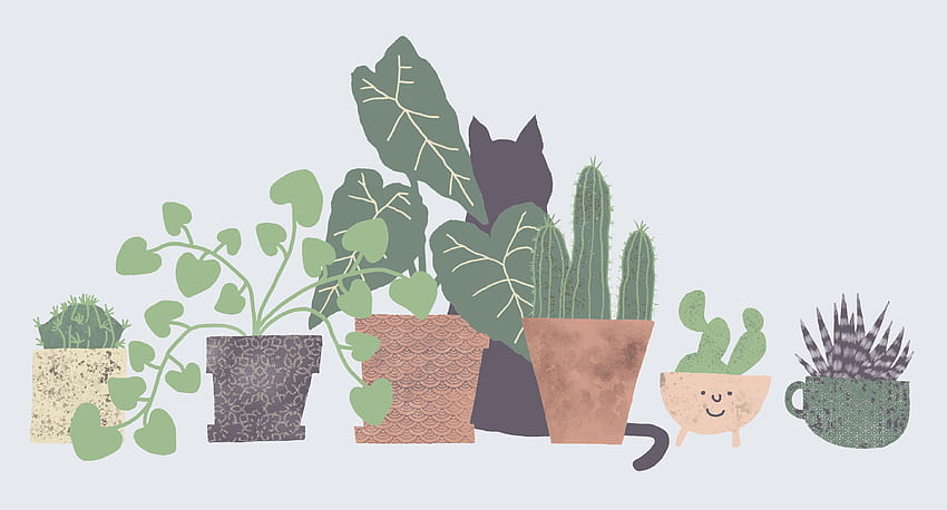 Katzen und Pflanzen von Arpita Choudhury Digitale Illustration im Jahr 2021. Pflanze, Art Mom Ästhetik, Laptop, süße Pflanze HD-Hintergrundbild