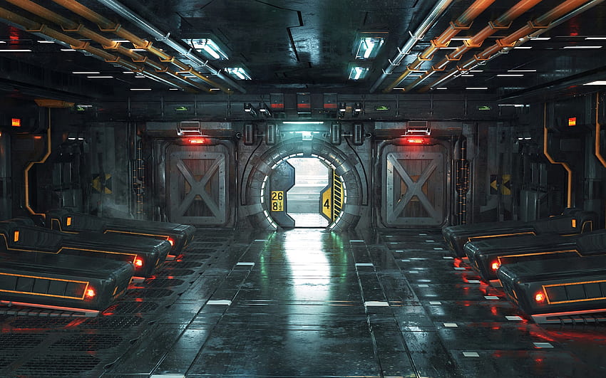Corridor, Door, Sci Fi, Art Ultra Sci Fi & Background, Sci-fi HD wallpaper