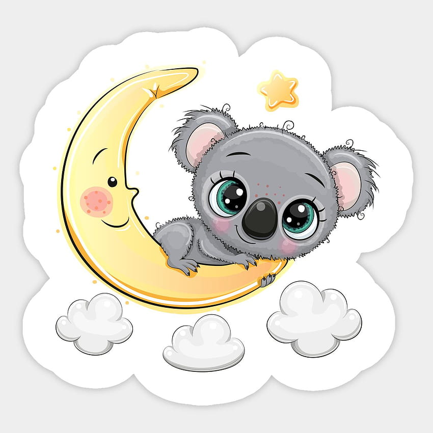 Cute Koala Bear On The Moon Sticker. Cute Koala in 2022. Koala ...