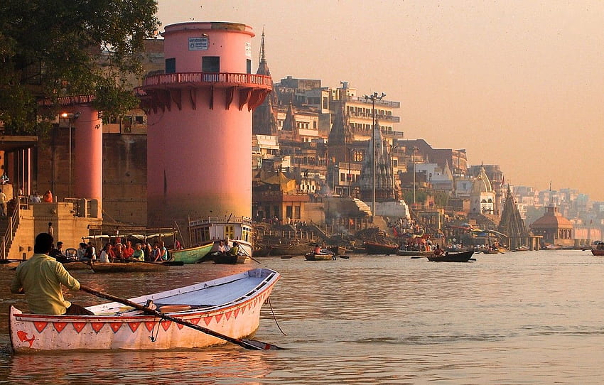 the city, river, building, home, boats, India, Varanasi for , section город HD wallpaper