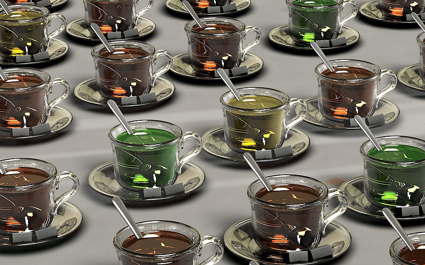 Чаши, сервизи, 3D, пиене на чай, чаено парти HD тапет