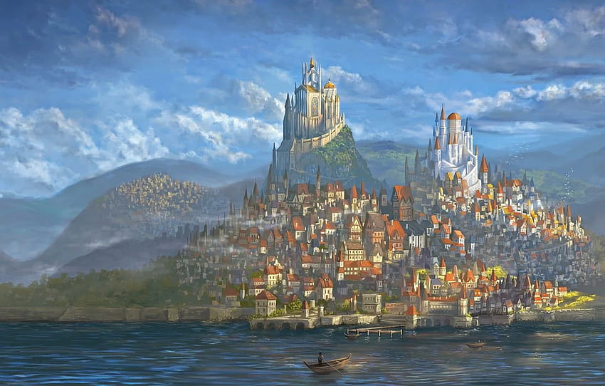 ciudad, mundo, fantasía, arte, fantástico, castillo, ciudad medieval fondo de pantalla