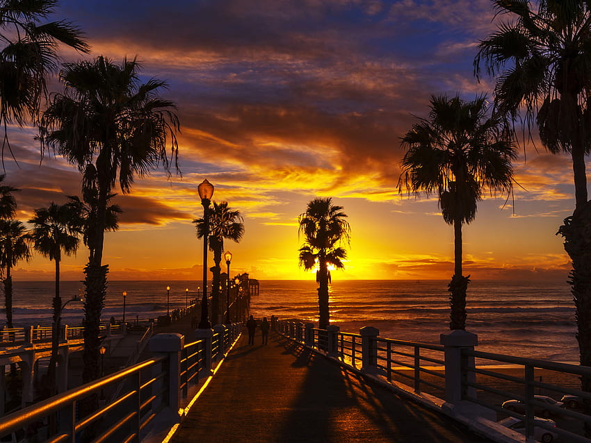 Sunset At The Oceanside Pier In The North County Of San Diego California For Mobile Phones Tablet And Pc HD wallpaper
