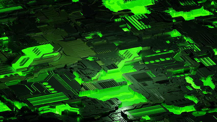 green, motherboards, abstract, cyber, 3D graphics, digital, circuit, technology, 3D Abstract. Mocah, 2560X1440 Circuit HD wallpaper