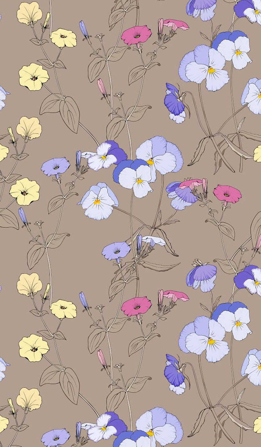 지금과 petunias 벡터 원활한 패턴입니다. 섬유 및 Wallpap 패턴의 갈색 음영. 꽃 , 예술 , iPhone tumblr 미학 HD 전화 배경 화면