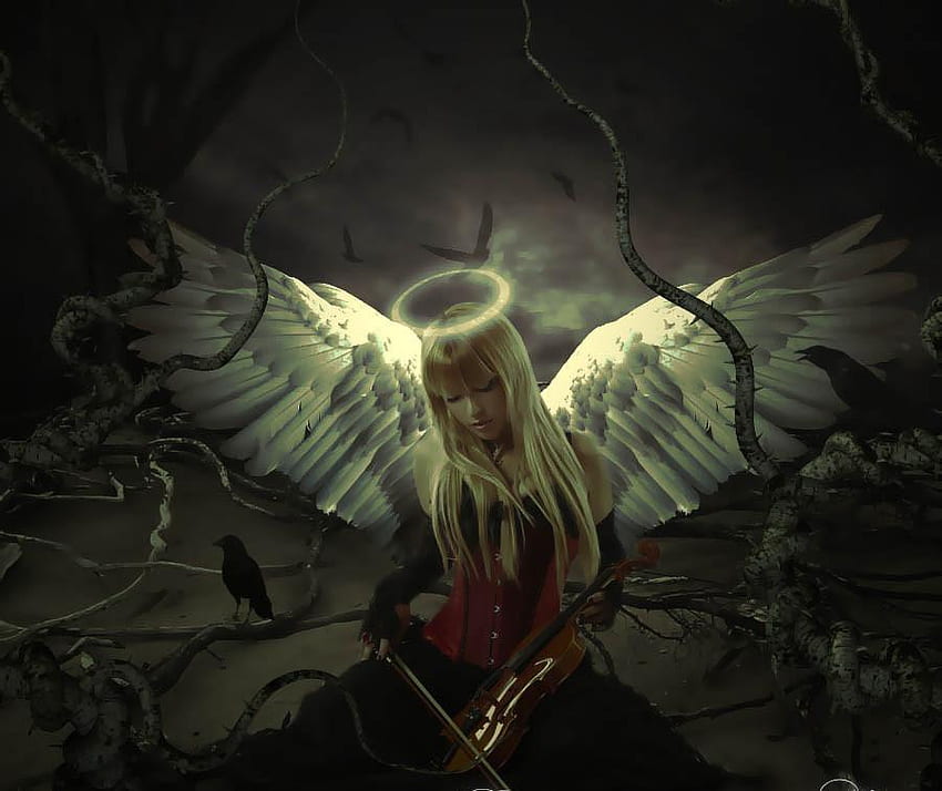 Angel Of Music, wings, music, abstract, fantasy, angel, violin HD wallpaper
