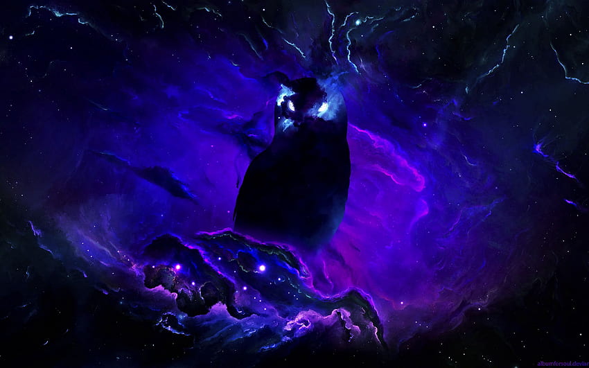 owl, silhouette, galaxy, stars, night, Purple Owl HD wallpaper