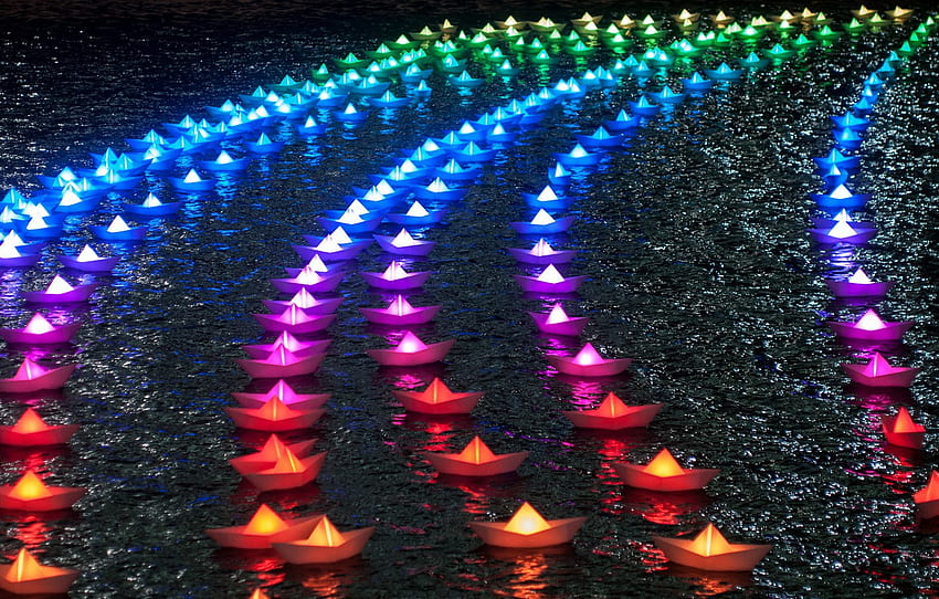 Rainbow, Lights, Colors, Boats, Paper Boats for , section разное, Colorful Boats HD wallpaper