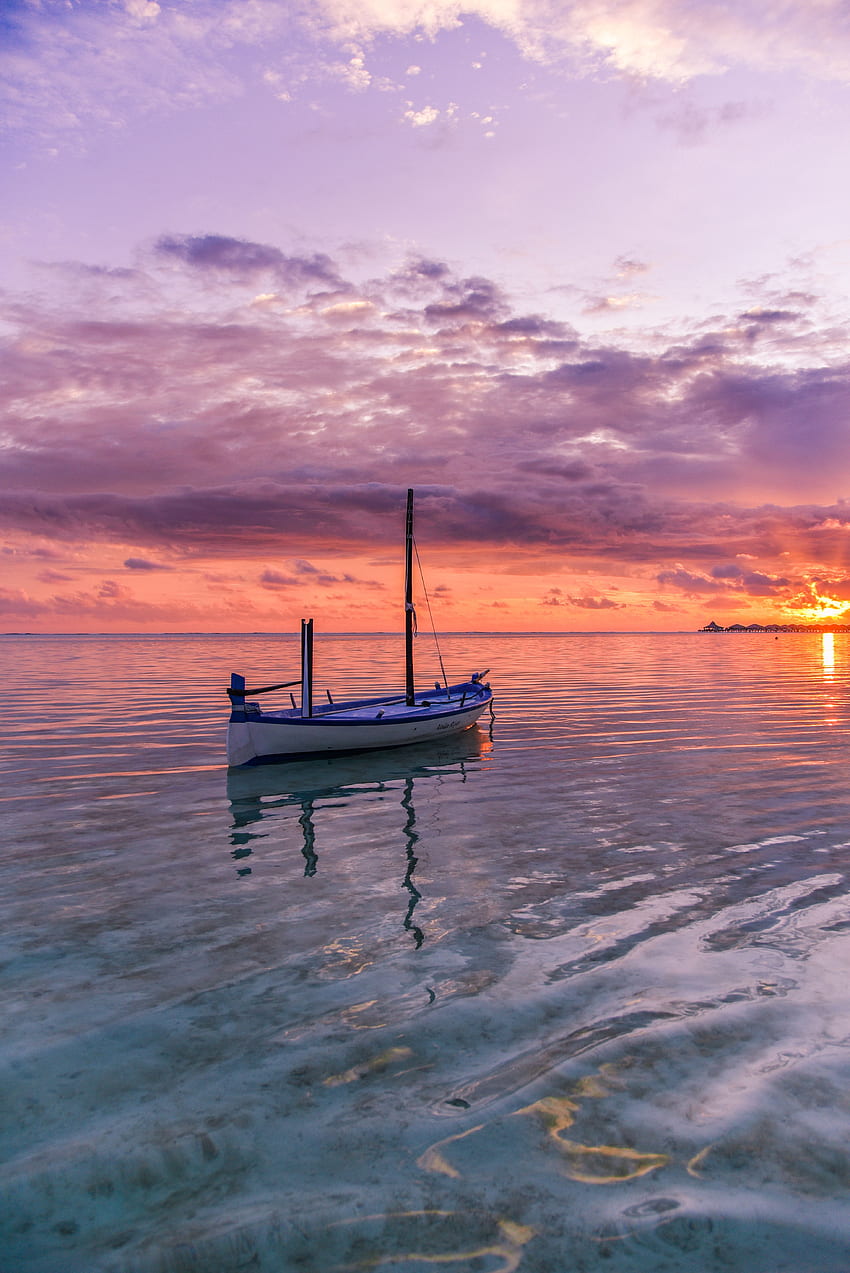 Nature, Sunset, Sea, Horizon, Ocean, Boat HD phone wallpaper