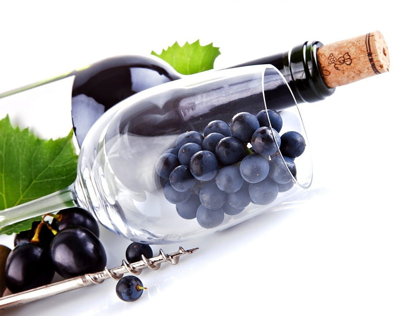 * Вино и грозде *, грозде, стъкло, плодове, вкусно, прясно, напитка, бутилка, вино HD тапет