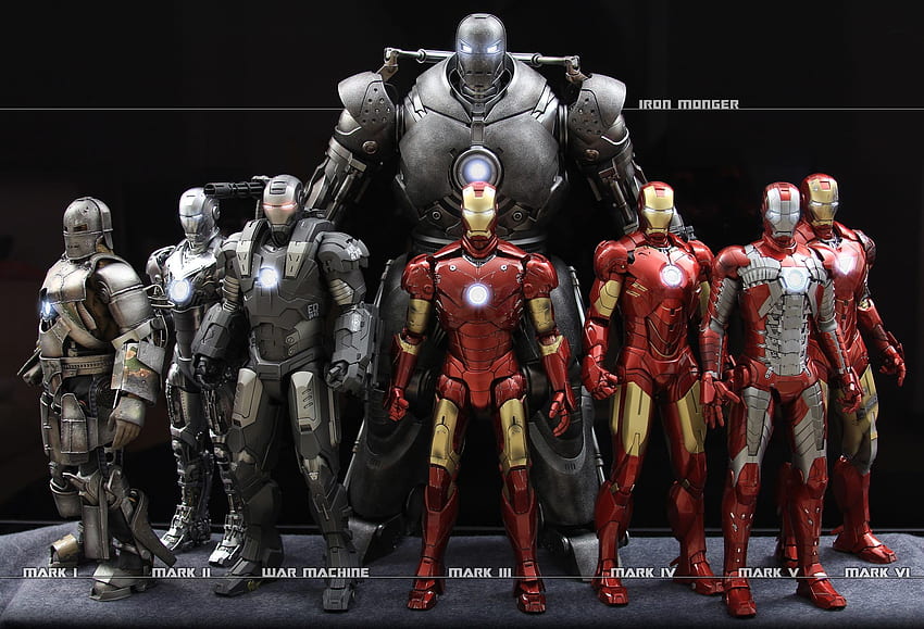 Hot Toys Iron Man Mark I VI + War Machine + Iron Monger 1 6 Scale, Iron Man Mark 5 HD wallpaper