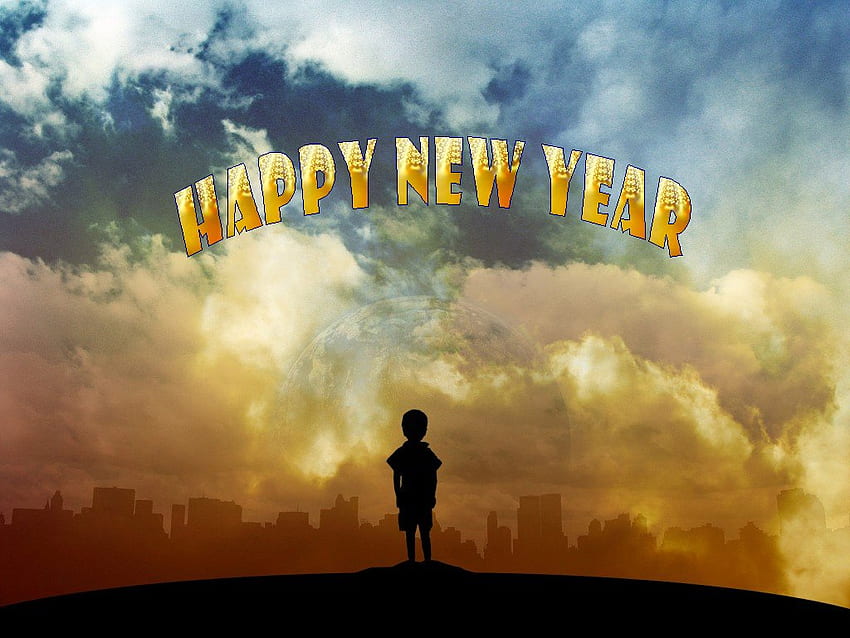 Happy new year, clouds, sky, alone, new year HD wallpaper