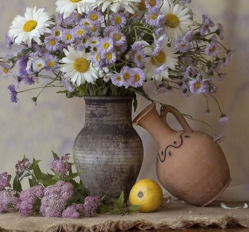 bunga dan pot liar, lukisan alam benda, bunga liar, abstrak, ohotografi, pot Wallpaper HD