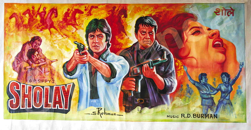Alte Bollywood-Filmplakate: Eine Galerie verblassender Kunst . Herr & Frau, Sholay HD-Hintergrundbild