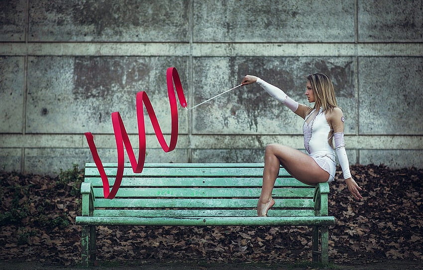 girl, pose, tape, bench, Rhythmic Gymnastics HD wallpaper