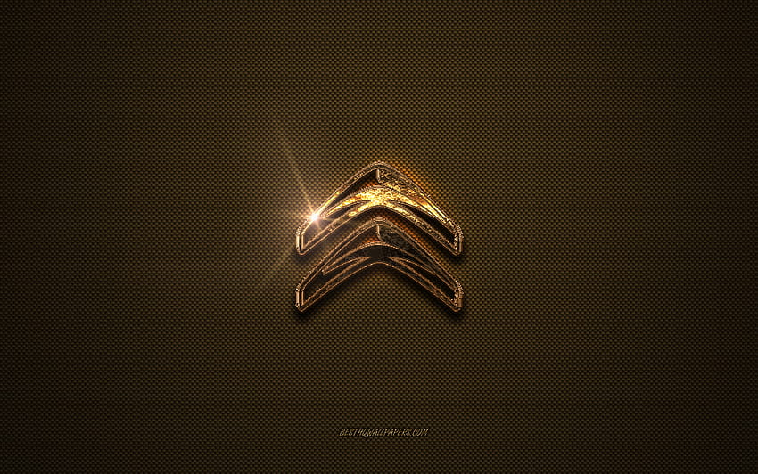 Citroen golden logo, artwork, brown metal background, Citroen emblem, creative, Citroen logo, brands, Citroen HD wallpaper