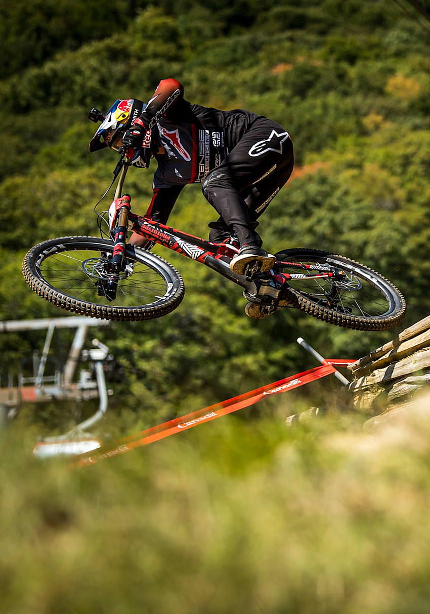 Аарон Гуин: МТБ спускане – профил на спортист на Red Bull, планински велосипед Fox HD тапет за телефон