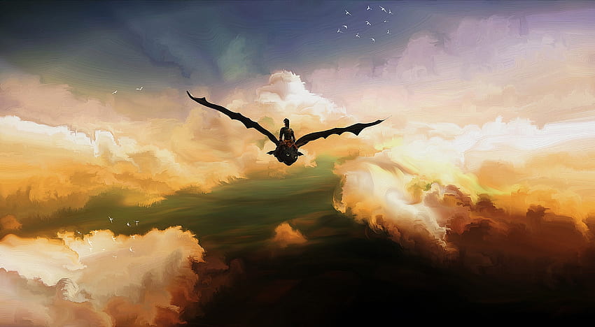 Krokmou, comment dresser votre dragon, ciel, nuages, œuvres d'art Fond d'écran HD