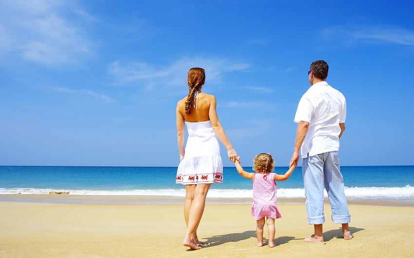 Meer, Sand, Liebe, Ufer, Bank, Familie, Kind, Glück HD-Hintergrundbild