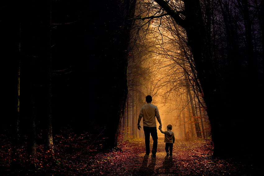 Dark, Forest, Family, Child, Father, Son HD wallpaper
