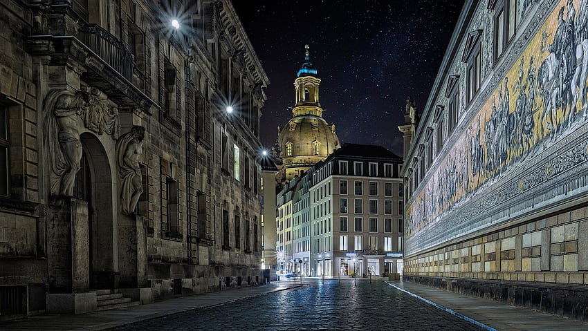 Germany street night Dresden . HD wallpaper
