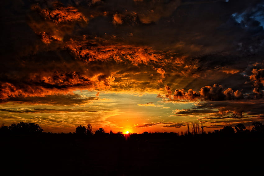 Natura, Zachód Słońca, Chmury, Pomarańczowe Niebo Tapeta HD
