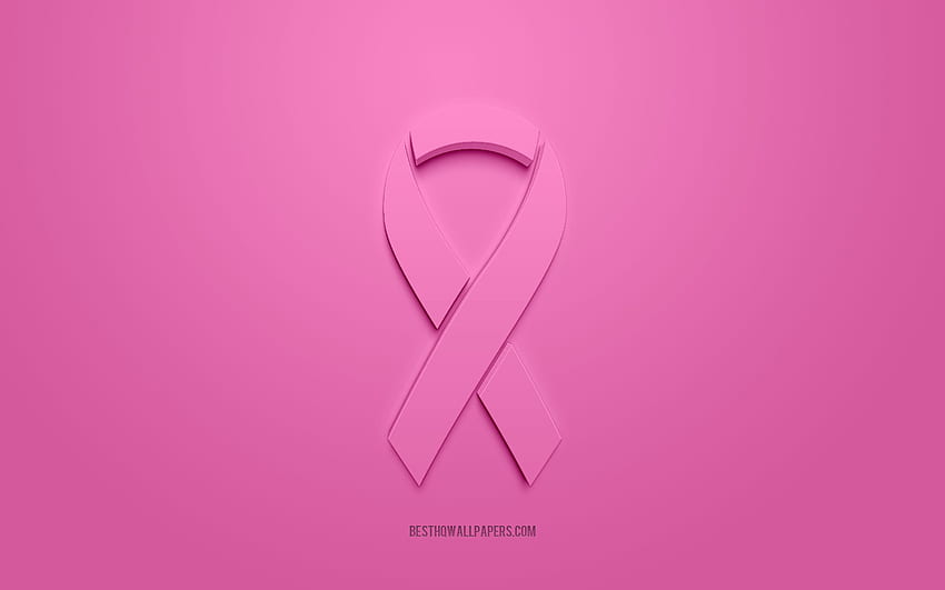 Ruban de cancer du sein, logo 3D créatif, ruban 3D rose, ruban de sensibilisation au cancer du sein, cancer du sein, fond rose, rubans de cancer, rubans de sensibilisation pour résolution. Haute qualité Fond d'écran HD