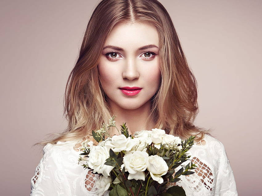 Lovely Girl, model, portrait, face, flowers, woman HD wallpaper