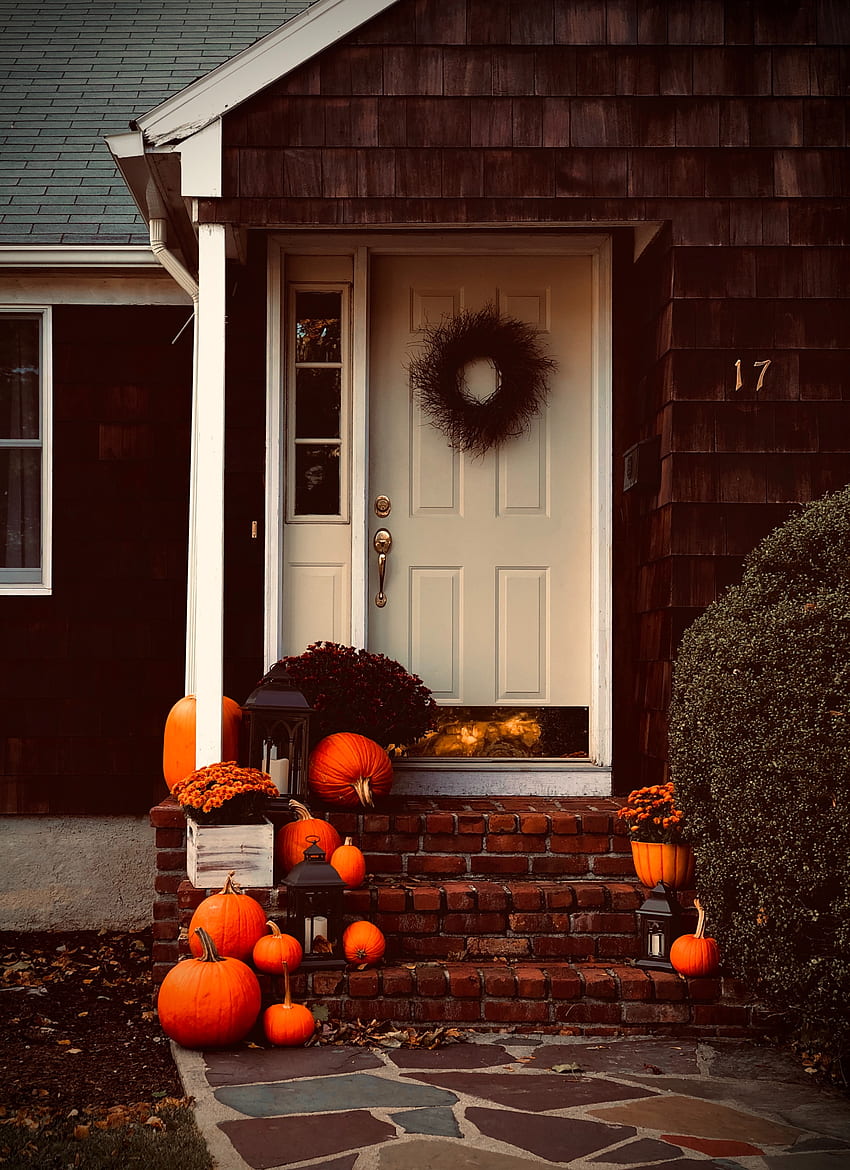 Halloween party, orange, door HD phone wallpaper