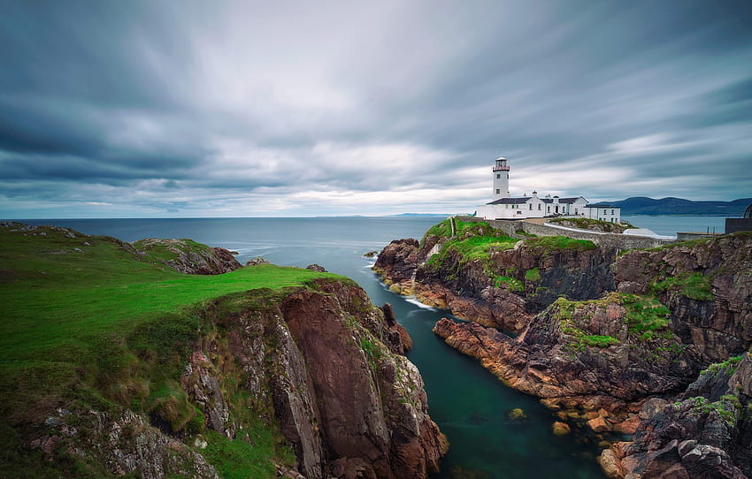 mer, paysage, nature, rochers, phare, Irlande, Donegal, Fanad Head Lighthouse, the Peninsula, County Donegal, Fanad Head, Amende pour , section пейзажи Fond d'écran HD