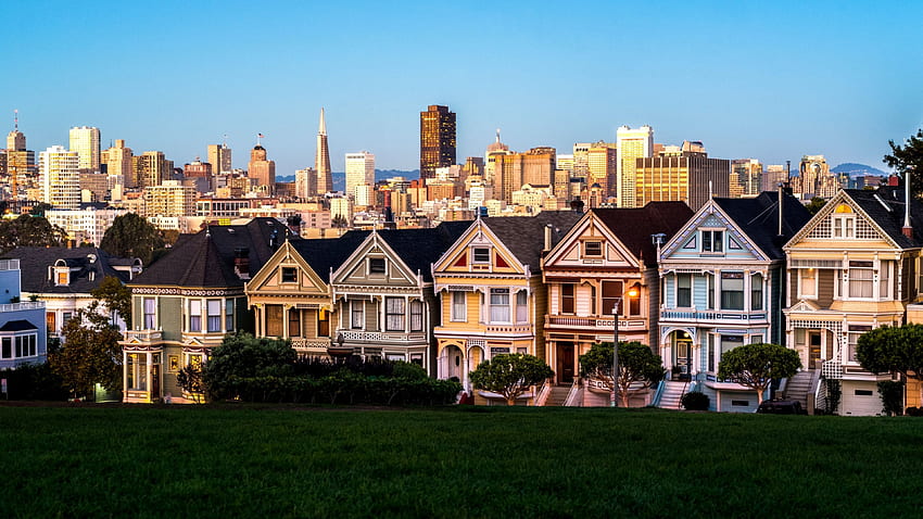 Painted Victorian Ladies F, San Francisco, graphy, USA, beautiful, painted ladies, scenery, wide screen, victorian houses, , California HD wallpaper