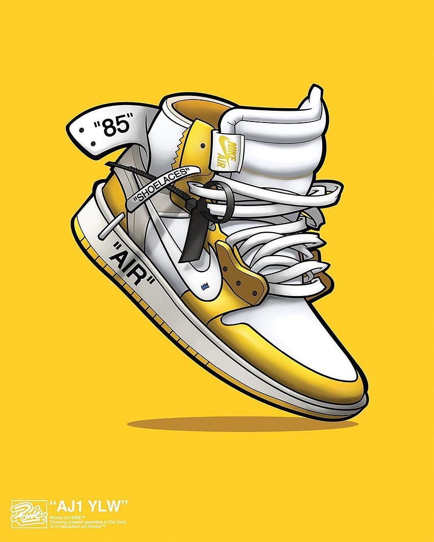 BWE on Instagram: “BWE Illustrated Off White X Air Jordan 1 (yellow) ポスター。 を通じてのみ入手可能です。 靴、スニーカーのポスター、スニーカーのイラスト、イエロー ジョーダン HD電話の壁紙