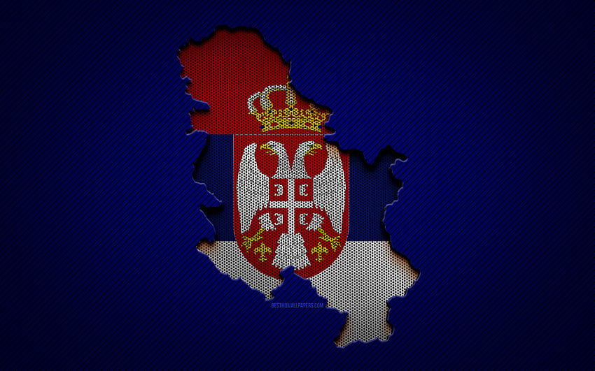 Serbien-Karte, europäische Länder, serbische Flagge, blauer Kohlenstoffhintergrund, serbische Kartensilhouette, serbische Flagge, Europa, serbische Karte, Serbien, Flagge Serbiens HD-Hintergrundbild