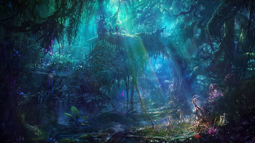 마법에 걸린 숲 환상의 숲 풍경 햇빛 스트림, 마법의 풍경 HD 월페이퍼