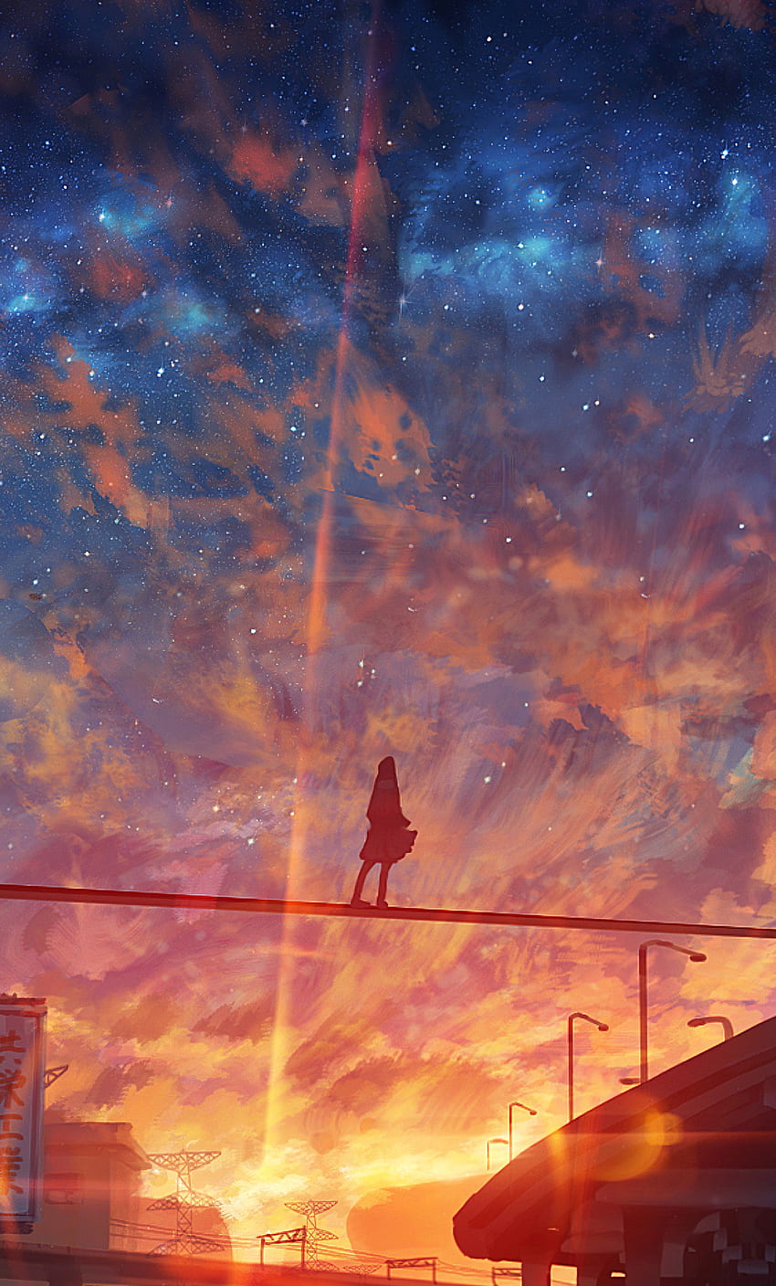 星空 アニメ 女の子 iPhone, , Background, and , Anime Sunset Vertical HD電話の壁紙