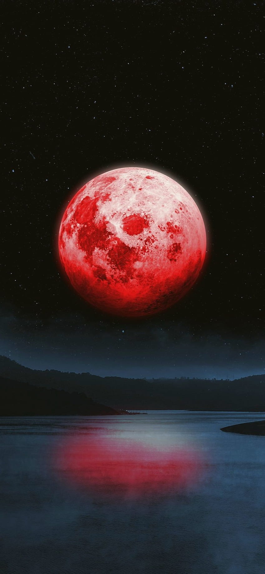 Paysage de nuit de la lune rouge iPhone U, esthétique de la lune rouge Fond d'écran de téléphone HD
