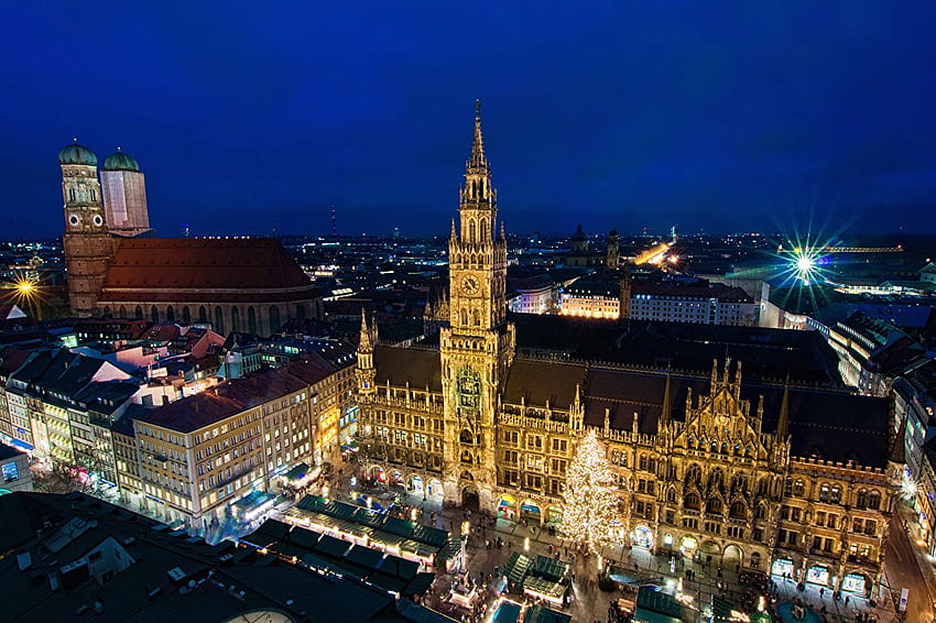 Munich Germany towers Night Cities Building HD wallpaper