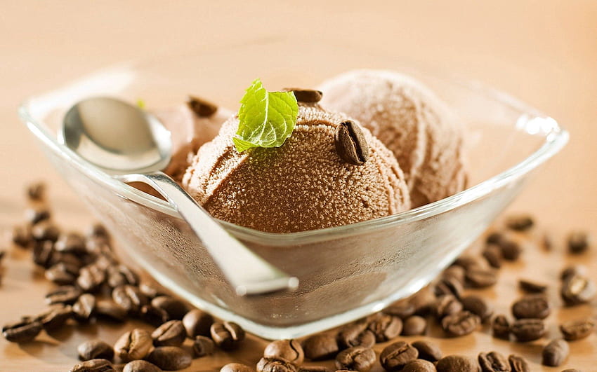 อาหาร ไอศกรีม ชาม เมล็ดกาแฟ ช้อน วอลล์เปเปอร์ HD