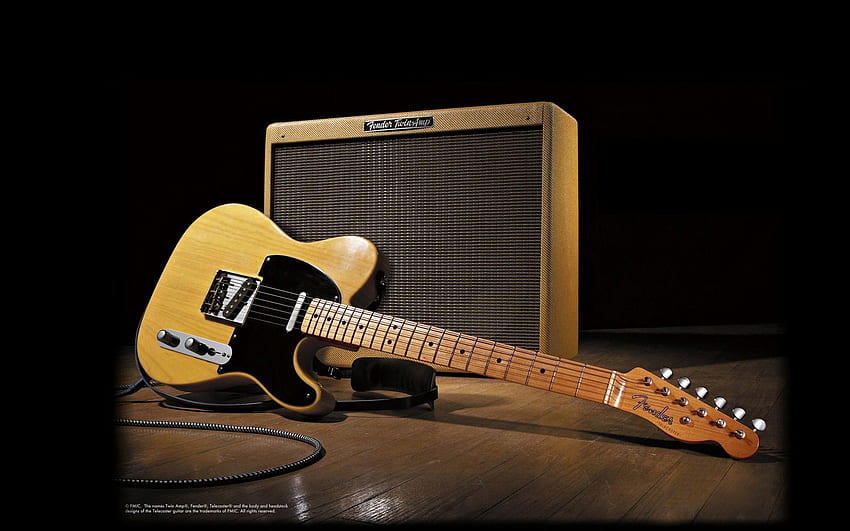 Fender Telecaster y amplificador -, logotipo de Fender fondo de pantalla
