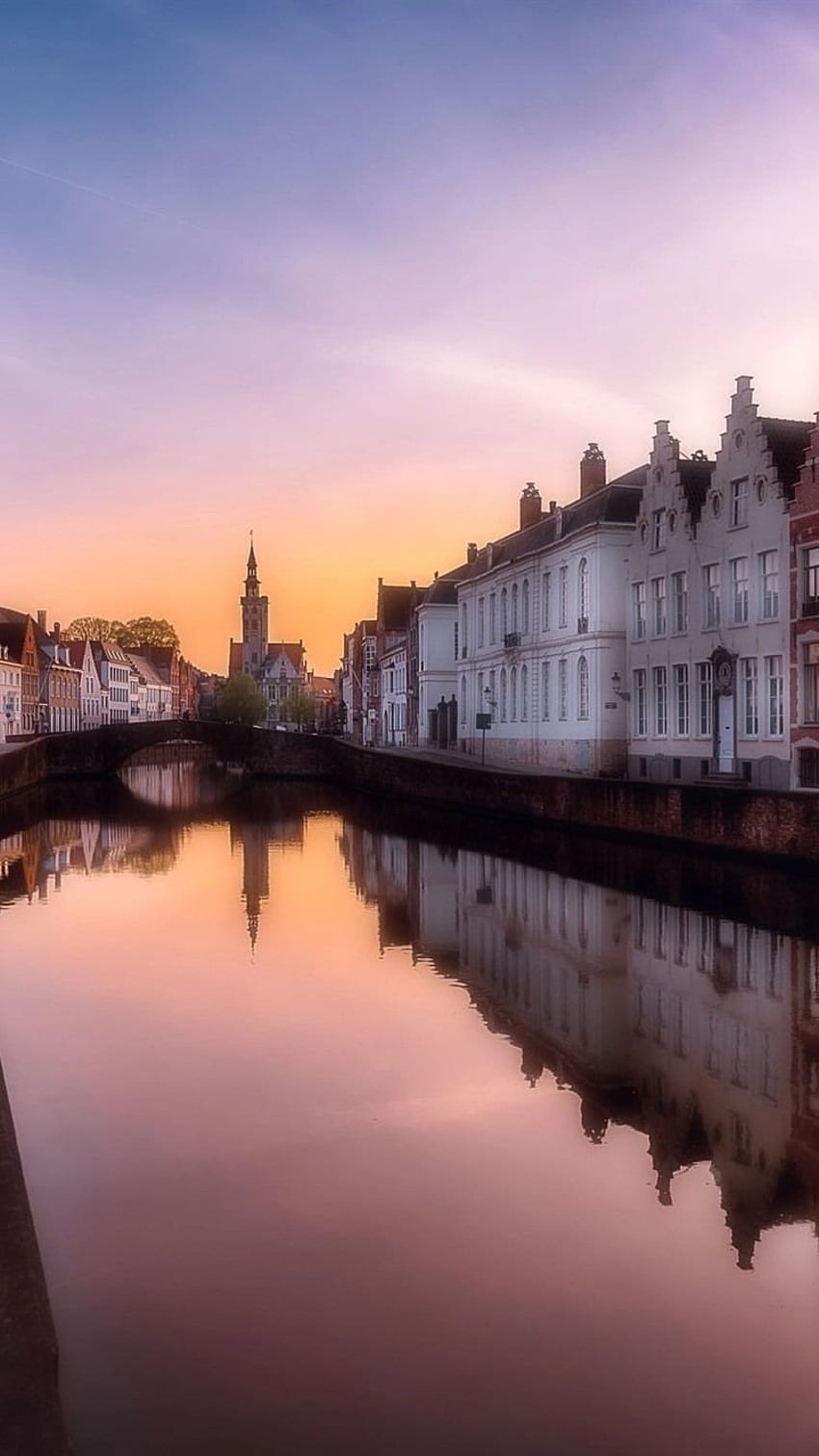 Belgium, Bruges, River, City, Houses, Dusk IPhone 8 7 6 6S , Background, ,, In Bruges HD phone wallpaper