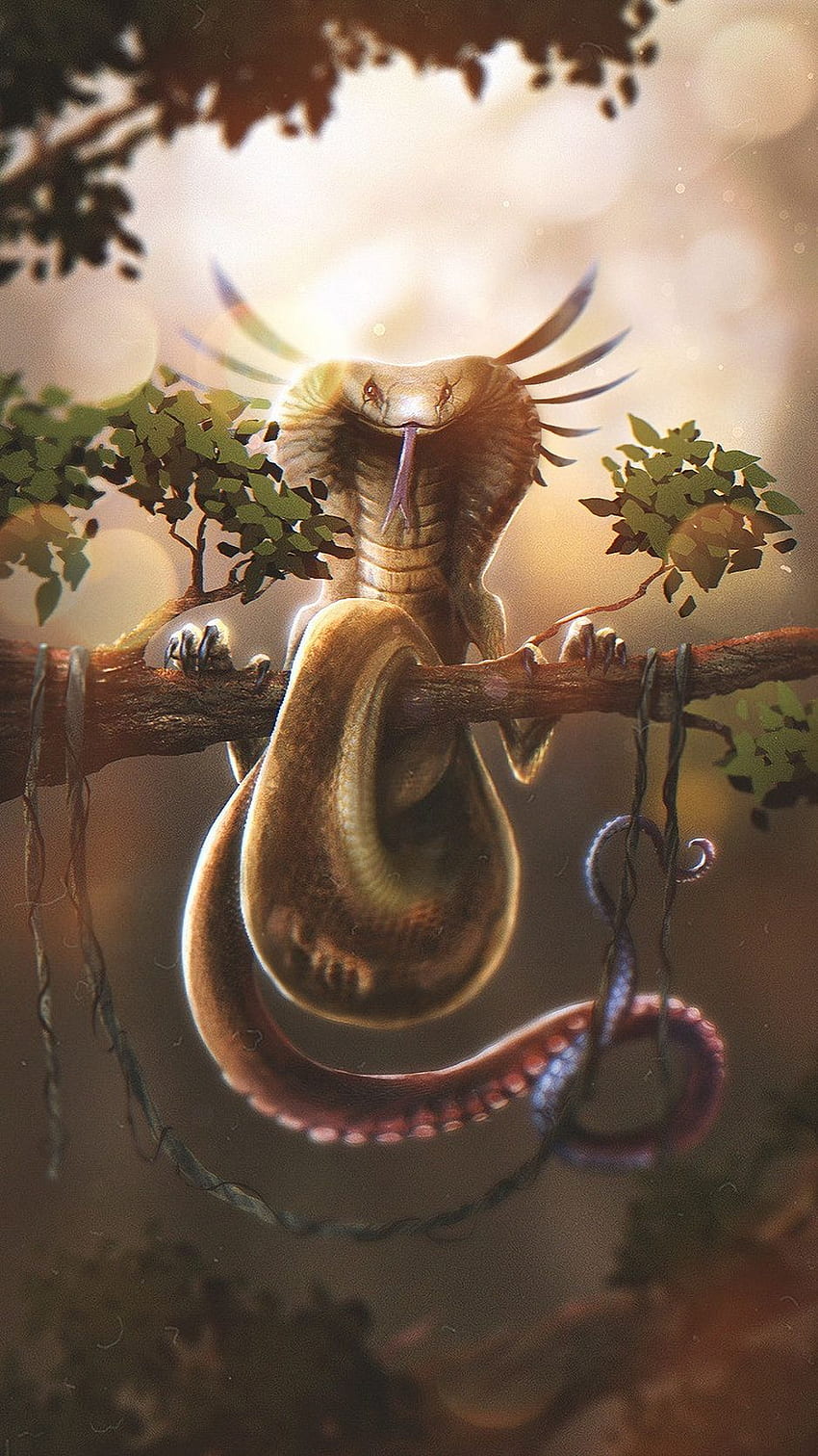 Cobra, Snake, Art, Branch, Tree, Glare Iphone 8 7 6s 6 For Parallax Background, Snake Art HD phone wallpaper