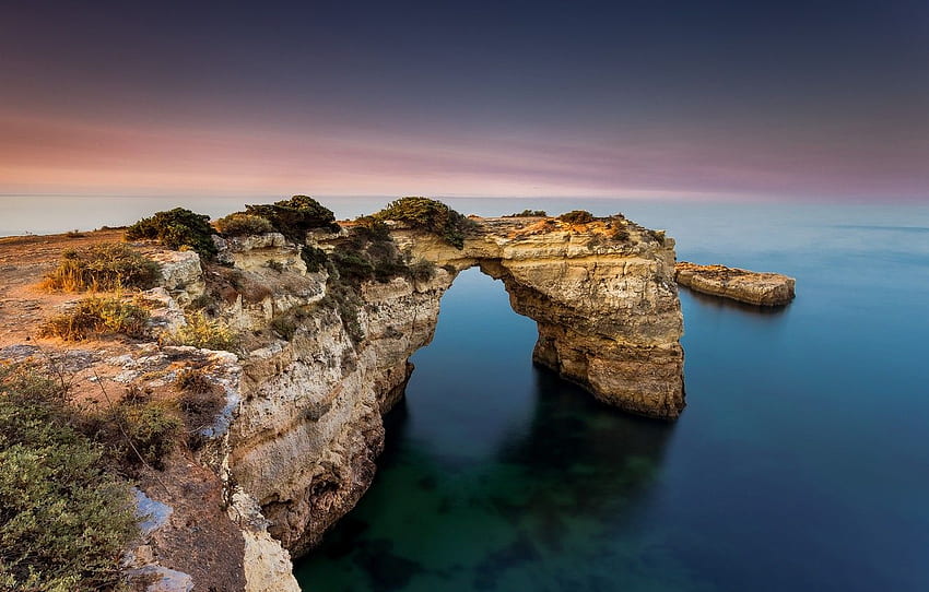 roca, puesta de sol, portugal, algarve, océano atlántico fondo de pantalla