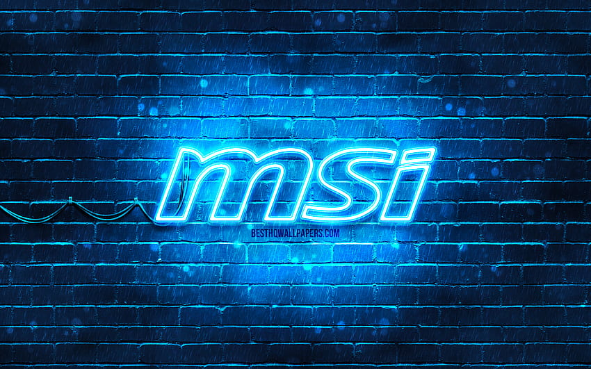 Blaues MSI-Logo, , blaue Mauer, MSI-Logo, Marken, MSI-Neon-Logo, MSI HD-Hintergrundbild