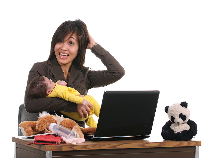 multitarea, bebé, computadora, gente, mujer fondo de pantalla