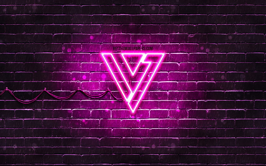 Seventeen purple logo, , K-pop, music stars, purple brickwall, Seventeen logo, brands, K-Pop Boy Band, Seventeen neon logo, Seventeen HD wallpaper