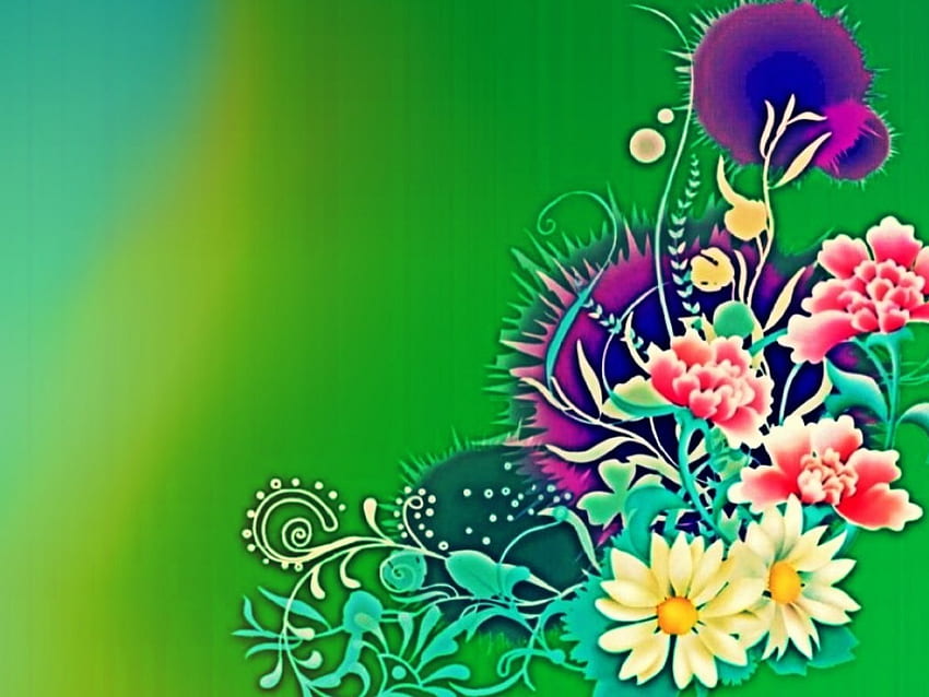 flores, digital, imaginación, verde, flor fondo de pantalla